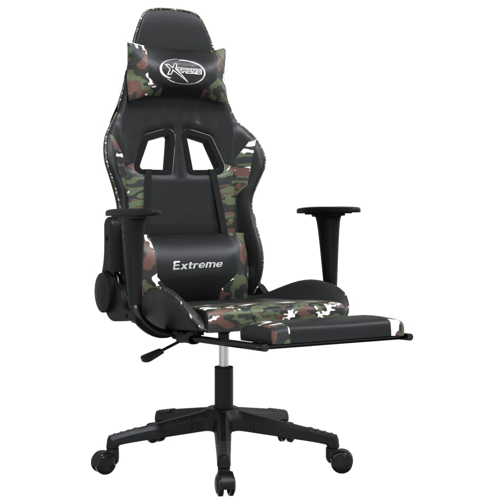 Chaise de jeu avec repose-pied Noir et camouflage Similicuir - XIOS