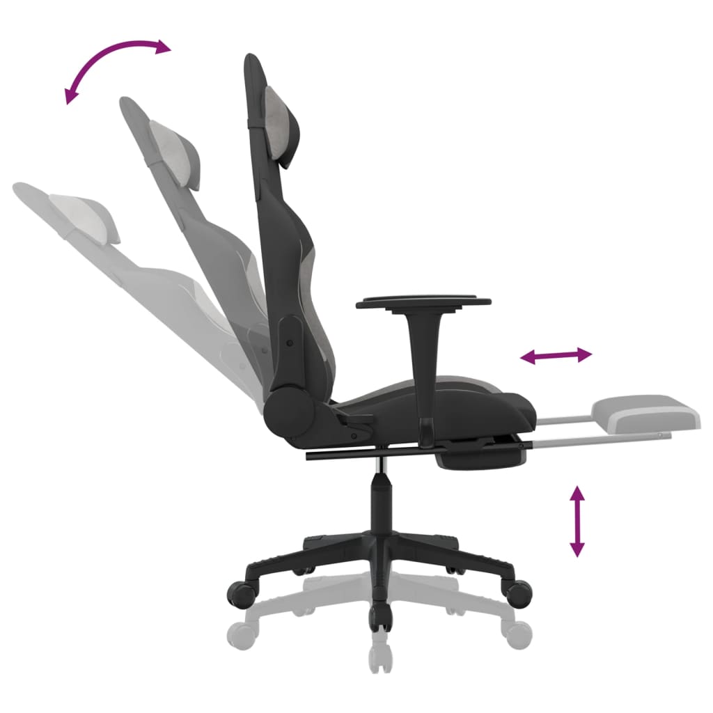 Chaise de jeu avec repose-pied Noir et gris clair Tissu - XIOS