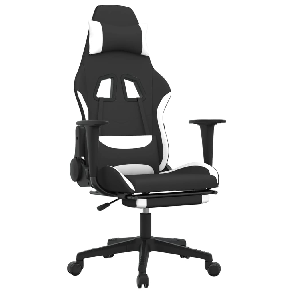 Chaise de jeu avec repose-pied Noir et blanc Tissu - XIOS