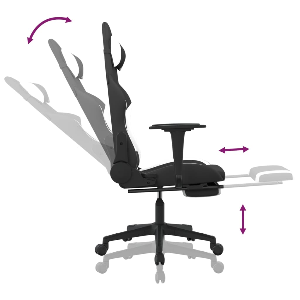 Chaise de jeu avec repose-pied Noir et blanc Tissu - XIOS