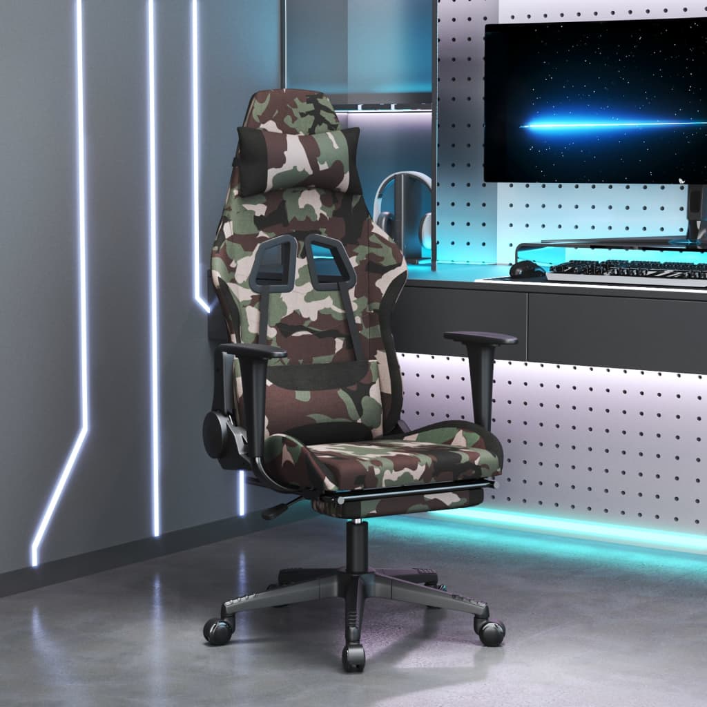 Chaise de jeu avec repose-pied Camouflage et noir Tissu - XIOS