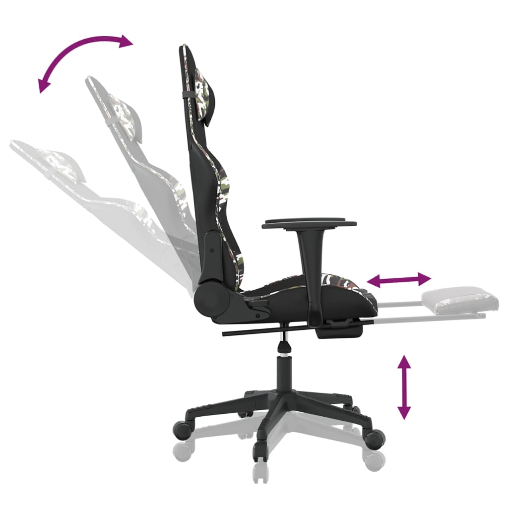 Chaise de jeu avec repose-pied Noir et camouflage Similicuir - XIOS
