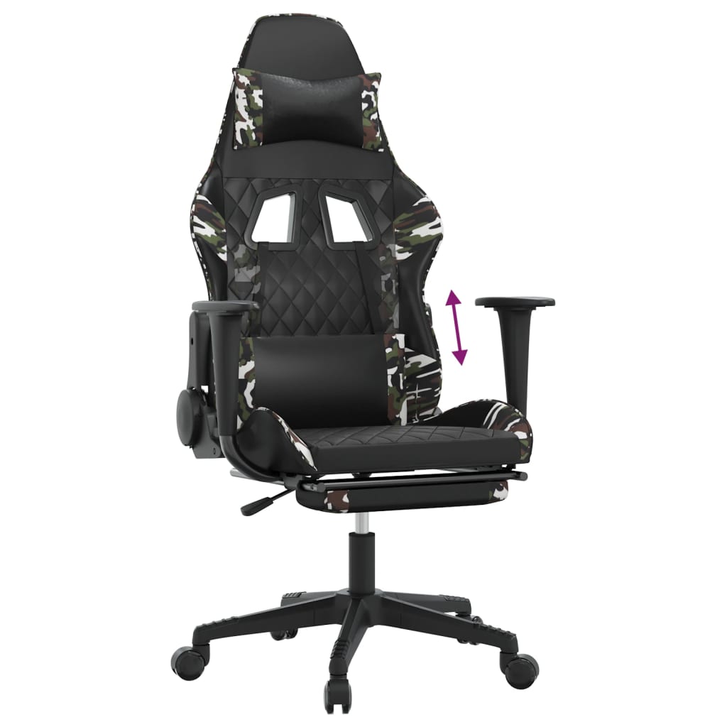 Chaise de jeu avec repose-pied Noir et camouflage Similicuir - XIOS