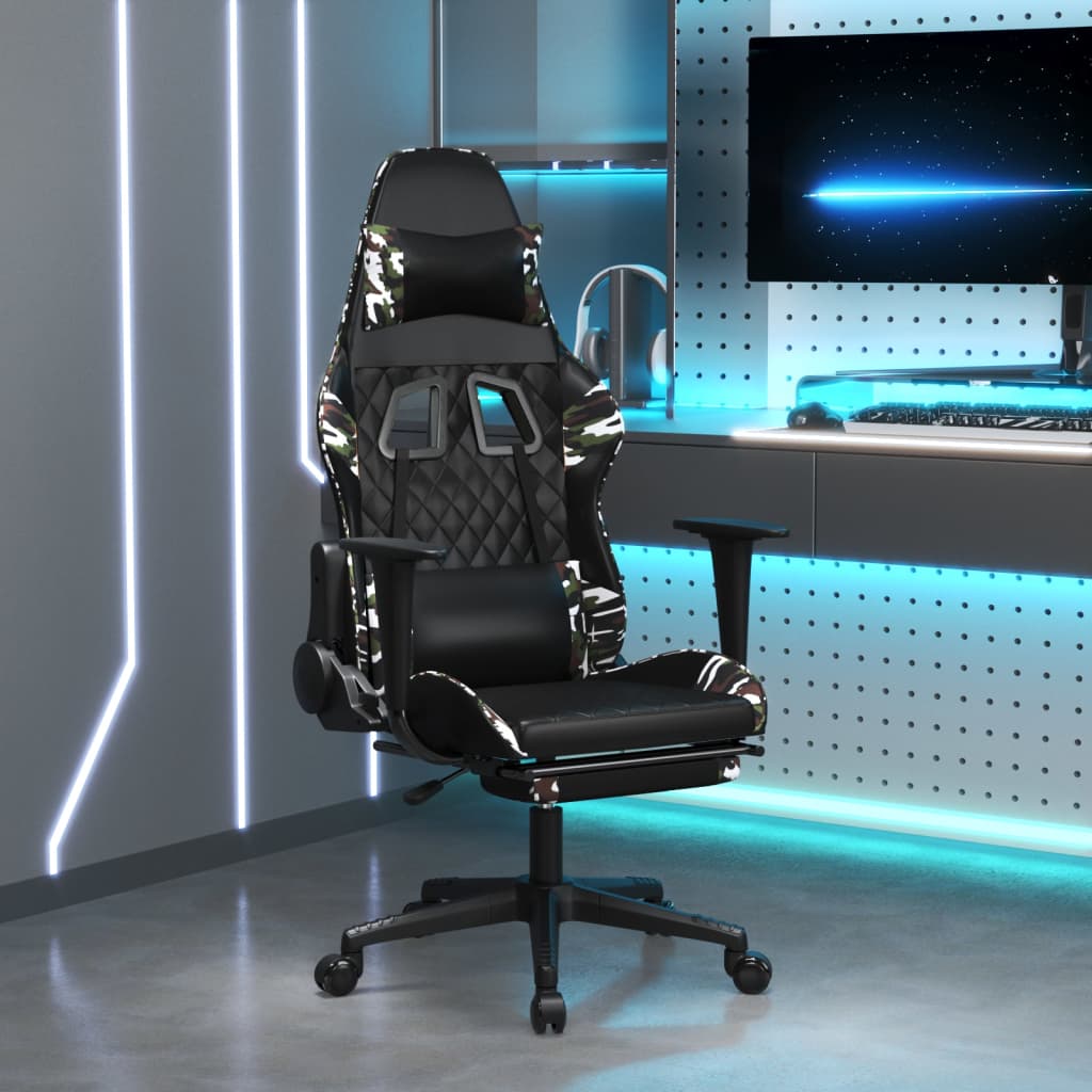 Chaise de jeu avec repose-pied Noir et camouflage Similicuir - XIOS