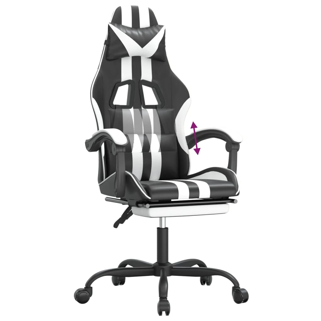 Chaise de jeu avec repose-pied Noir et blanc Similicuir - XIOS