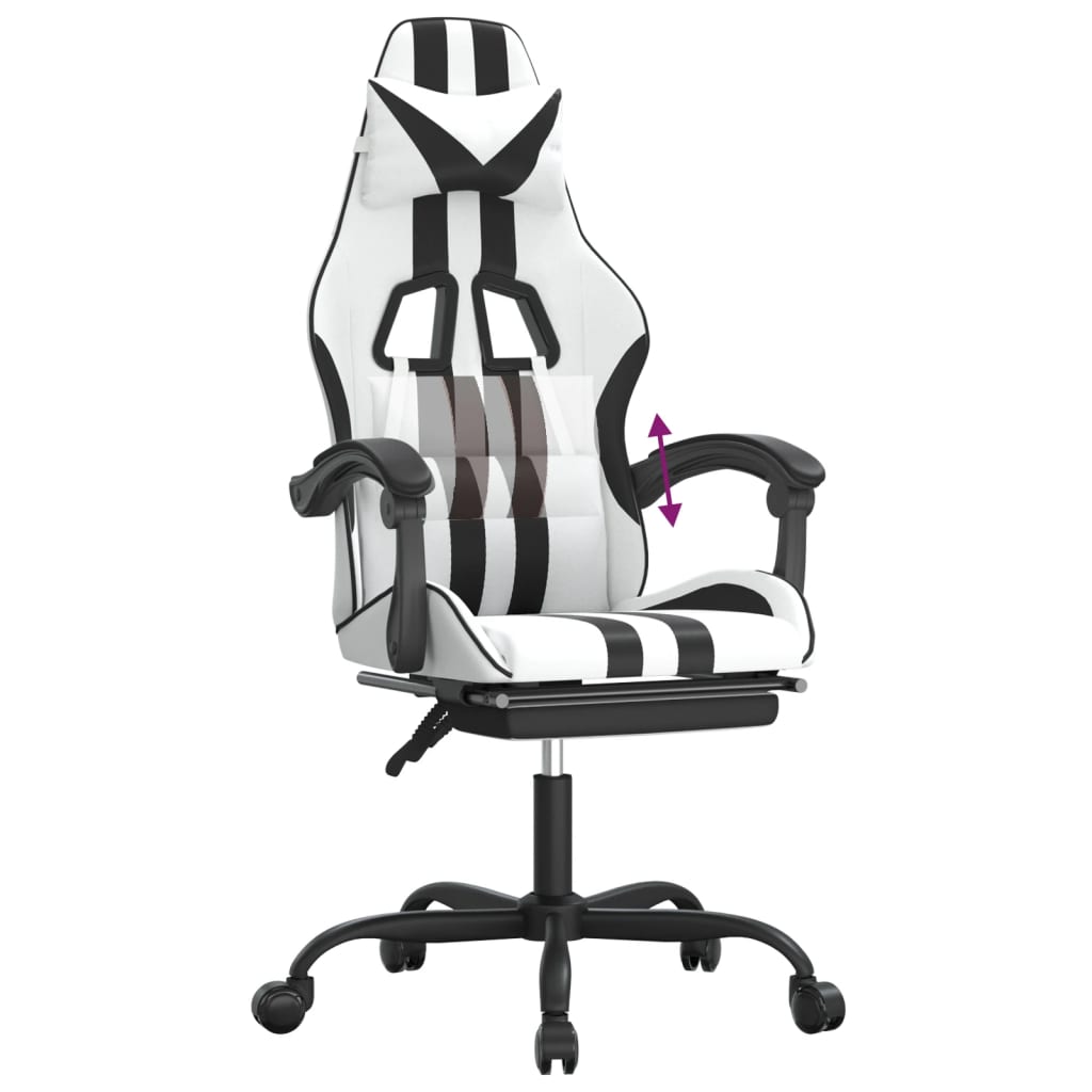 Chaise de jeu avec repose-pied Blanc et noir Similicuir - XIOS