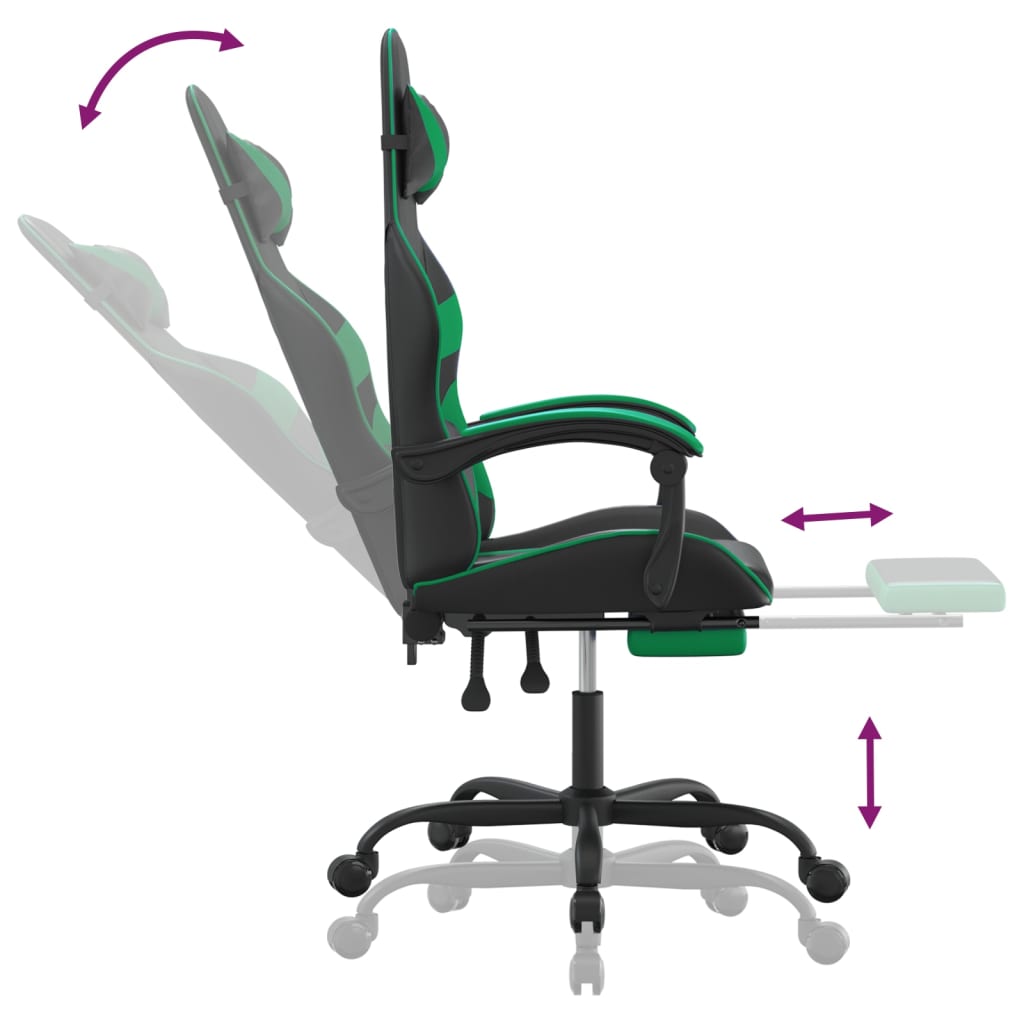 Chaise de jeu avec repose-pied Noir et vert Similicuir - XIOS