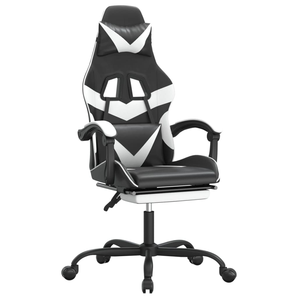 Chaise de jeu avec repose-pied Noir et blanc Similicuir - XIOS