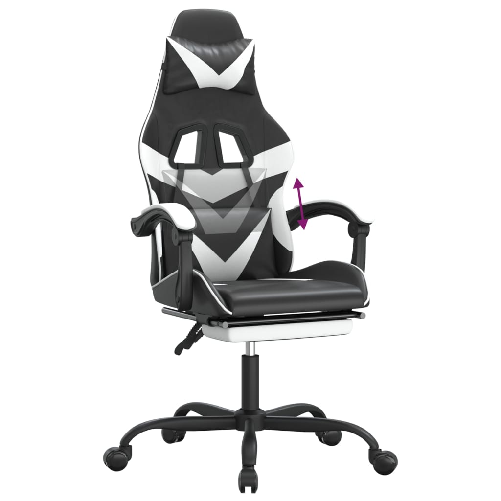 Chaise de jeu avec repose-pied Noir et blanc Similicuir - XIOS