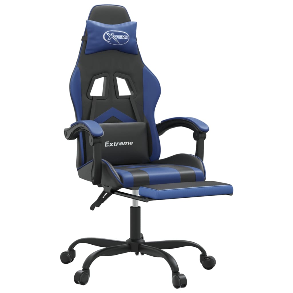 Chaise de jeu avec repose-pied Noir et bleu Similicuir - XIOS