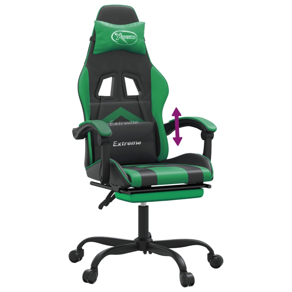 Chaise de jeu avec repose-pied Noir et vert Similicuir - XIOS