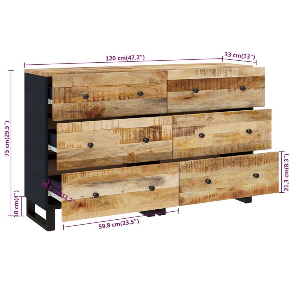 Buffets 2 pcs 60x33x75 cm Bois de manguier brut