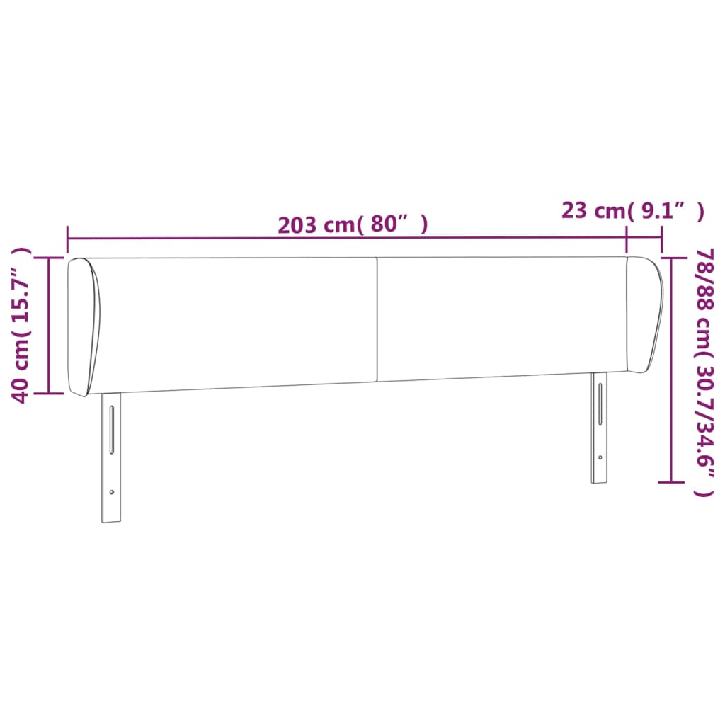 Tête de lit avec oreilles Marron foncé 203x23x78/88 cm Tissu - XIOS