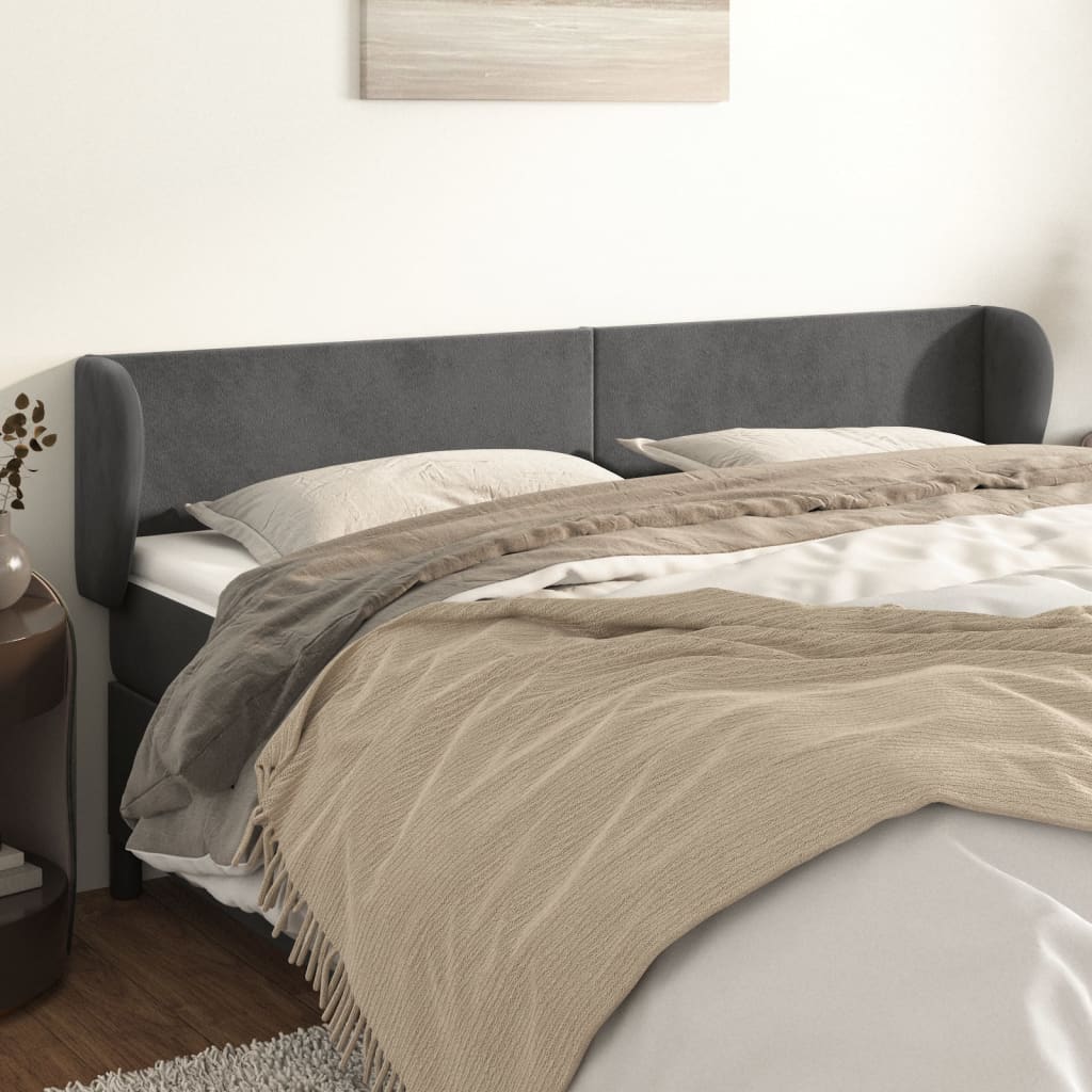 Tête de lit avec oreilles Gris foncé 163x23x78/88 cm Velours - XIOS