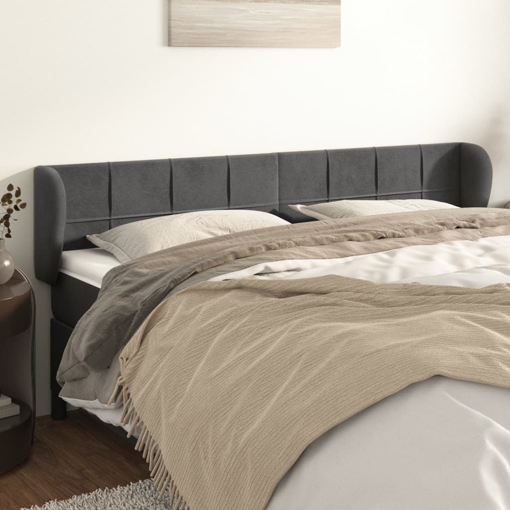 Tête de lit avec oreilles Gris foncé 163x23x78/88 cm Velours - XIOS