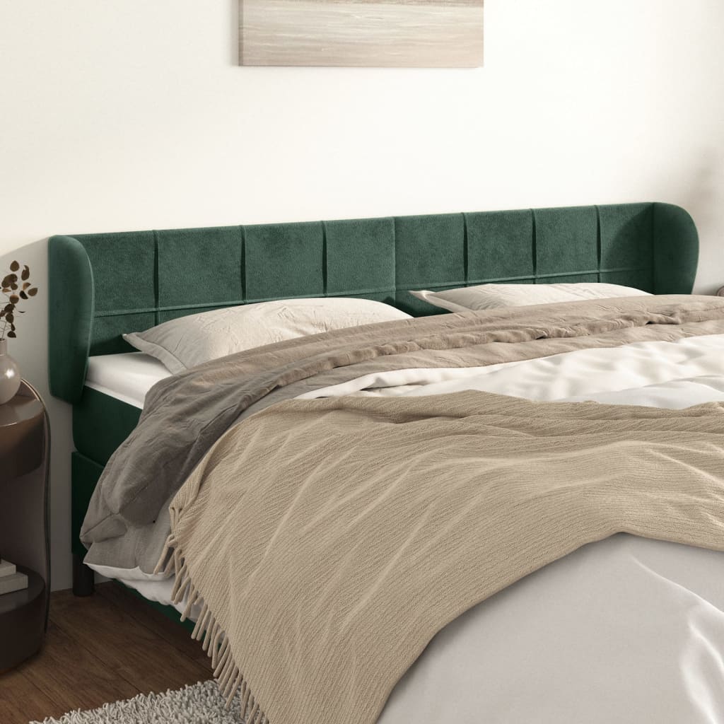 Tête de lit avec oreilles Vert foncé 203x23x78/88 cm Velours Têtes et pieds de lit vidaXL
