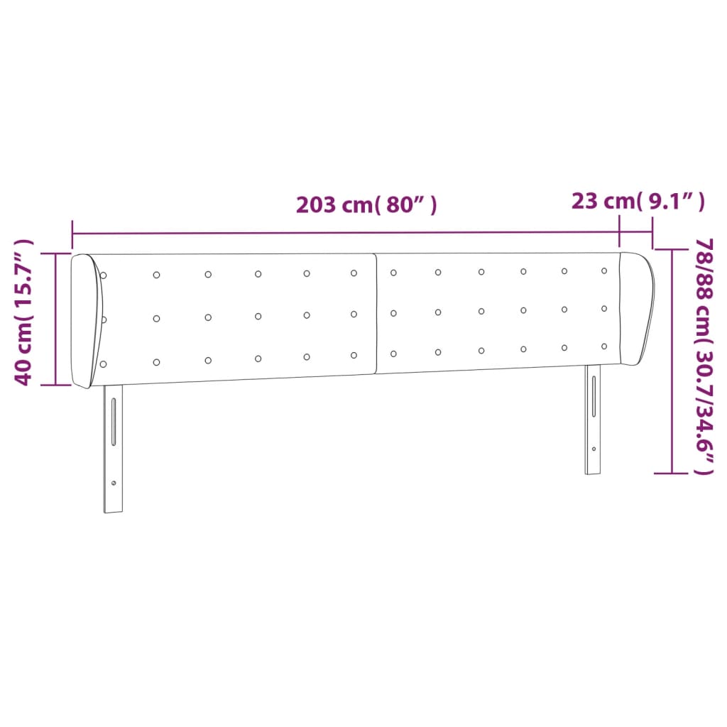 Tête de lit avec oreilles Gris 203x23x78/88 cm Similicuir Têtes et pieds de lit vidaXL