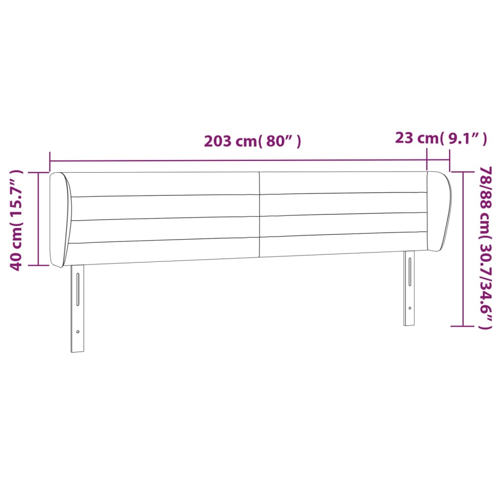 Tête de lit avec oreilles Noir 203x23x78/88 cm Tissu - XIOS