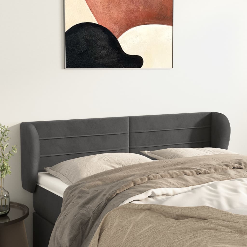 Tête de lit avec oreilles Gris foncé 147x23x78/88 cm Velours - XIOS