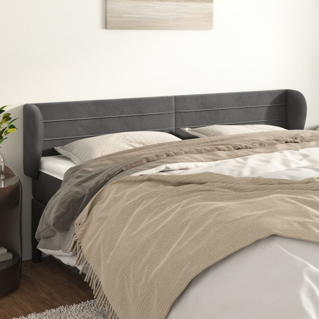 Tête de lit avec oreilles Gris foncé 163x23x78/88 cm Velours - XIOS