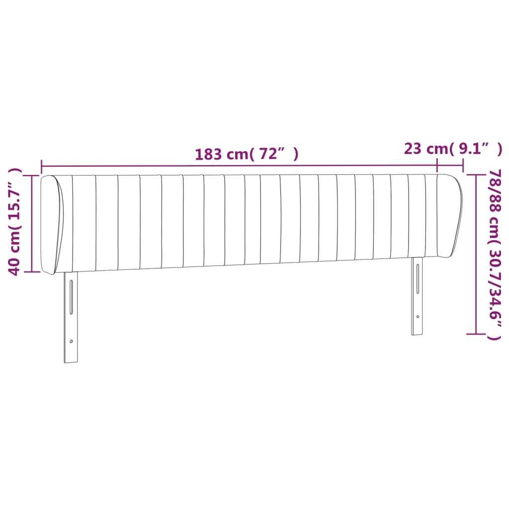 Tête de lit avec oreilles Gris clair 183x23x78/88 cm Velours - XIOS