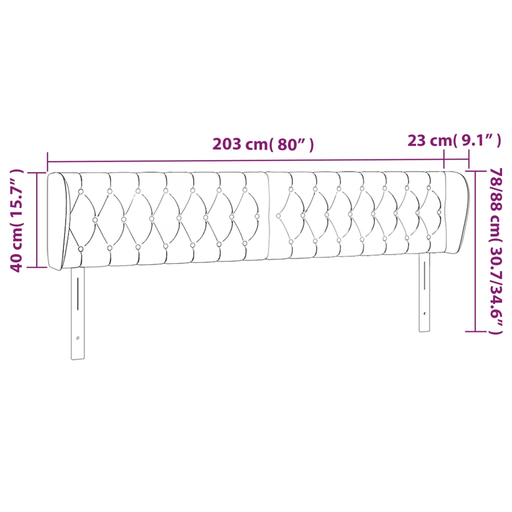 Tête de lit avec oreilles Noir 203x23x78/88 cm Tissu - XIOS