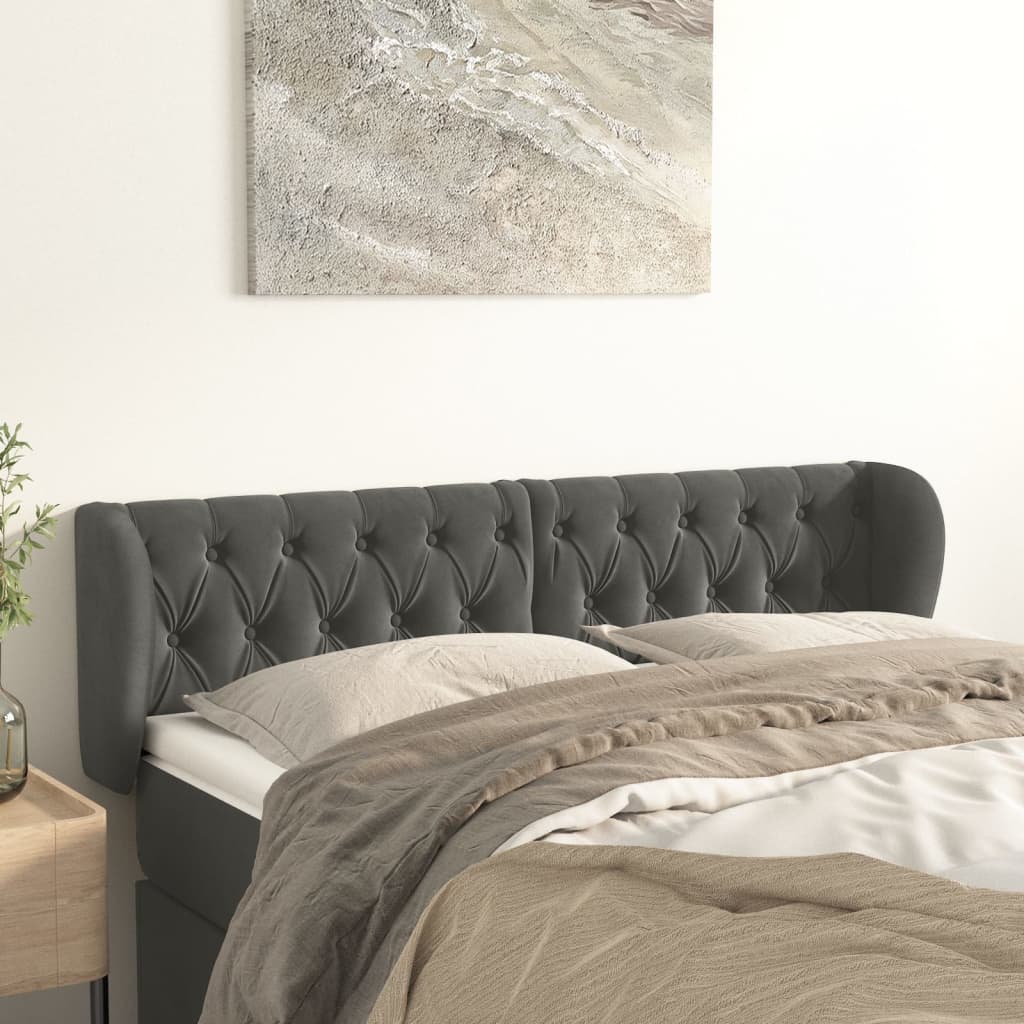 Tête de lit avec oreilles Gris foncé 147x23x78/88 cm Velours - XIOS