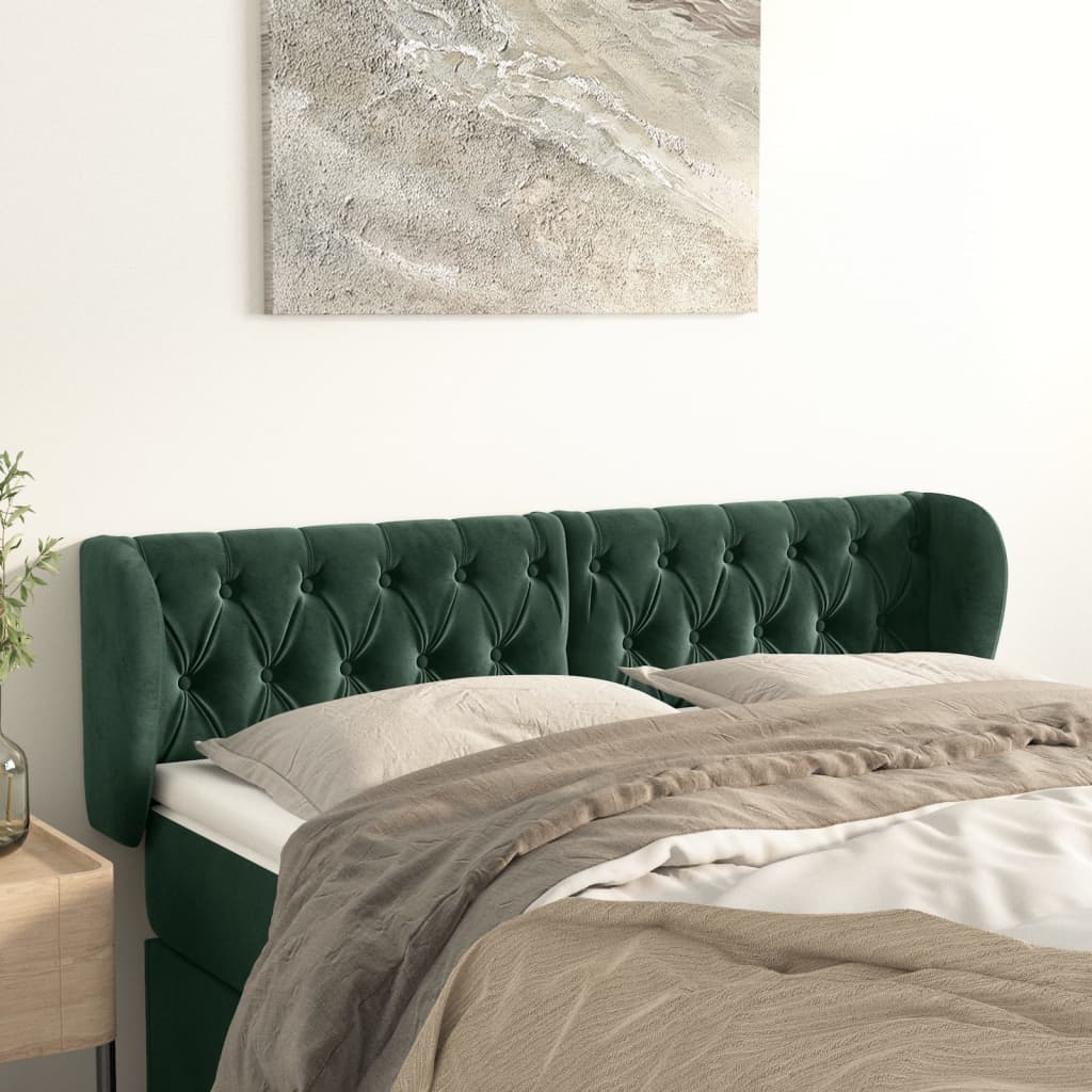 Tête de lit avec oreilles Vert foncé 163x23x78/88 cm Velours Têtes et pieds de lit vidaXL