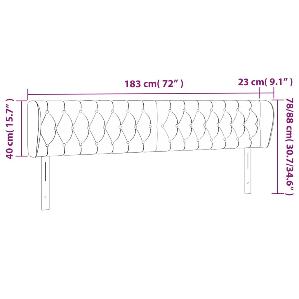 Tête de lit avec oreilles Gris foncé 183x23x78/88 cm Velours - XIOS