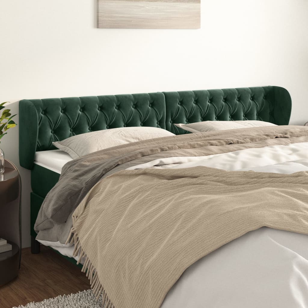 Tête de lit avec oreilles Vert foncé 203x23x78/88 cm Velours Têtes et pieds de lit vidaXL