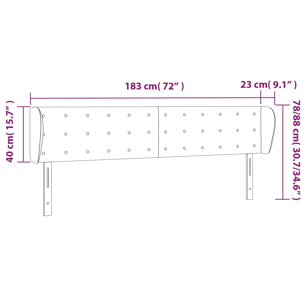 Tête de lit avec oreilles Marron foncé 183x23x78/88 cm Tissu - XIOS
