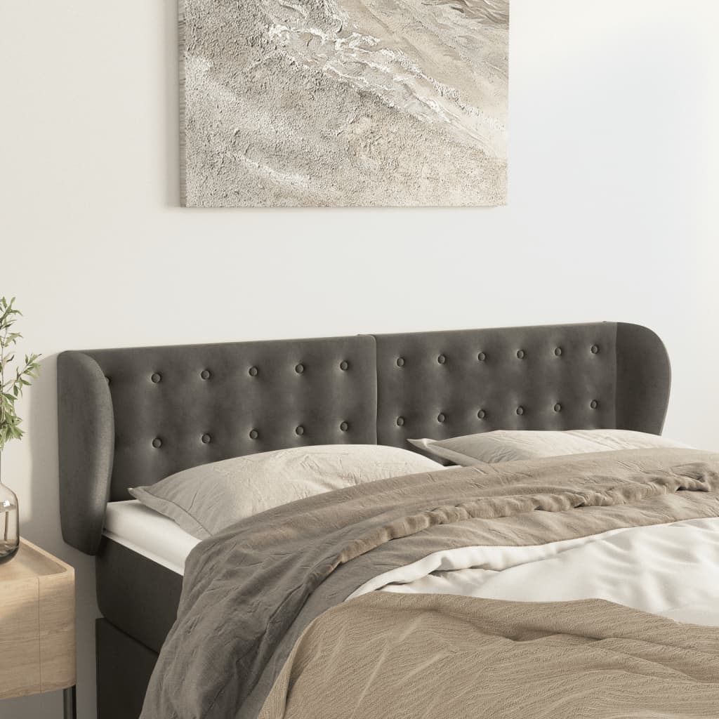 Tête de lit avec oreilles Gris foncé 147x23x78/88 cm Velours - XIOS