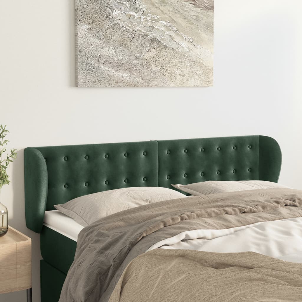 Tête de lit avec oreilles Vert foncé 147x23x78/88 cm Velours - XIOS