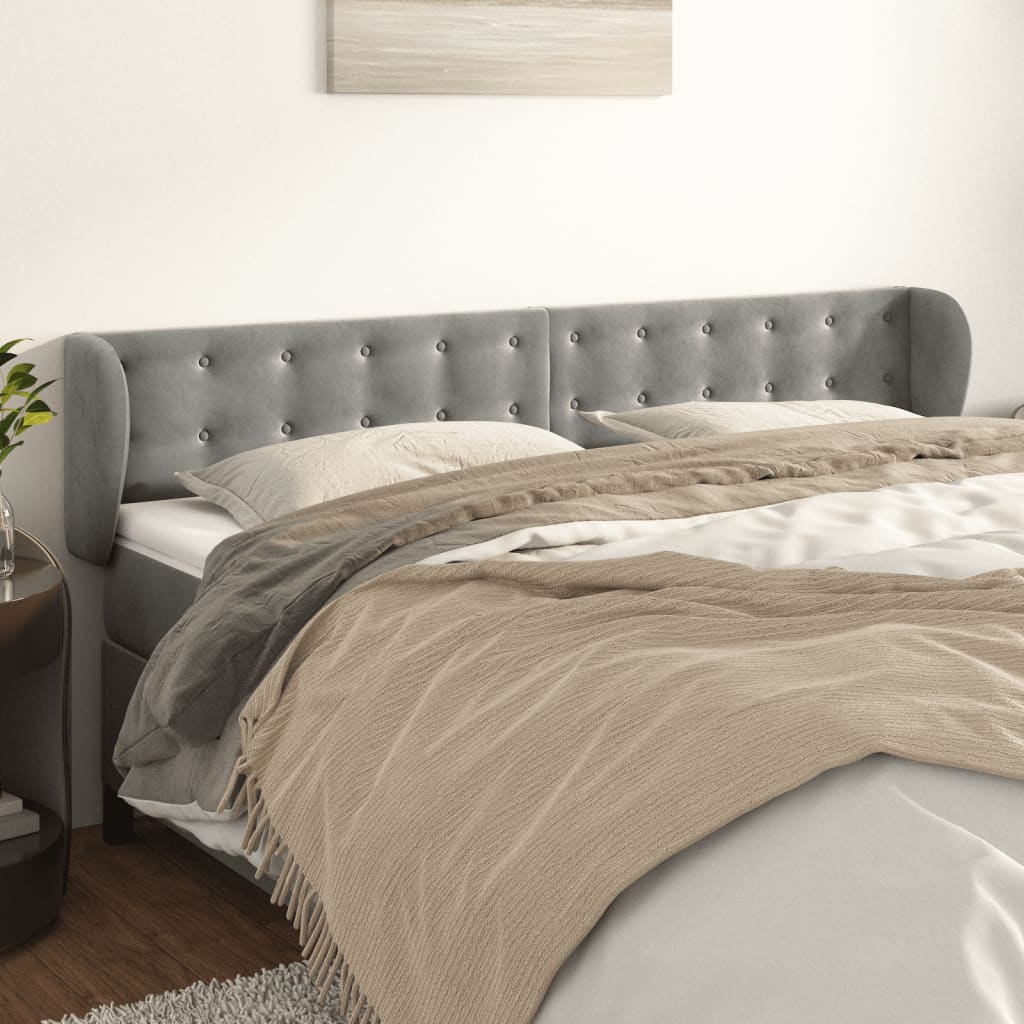 Tête de lit avec oreilles Gris clair 203x23x78/88 cm Velours - XIOS