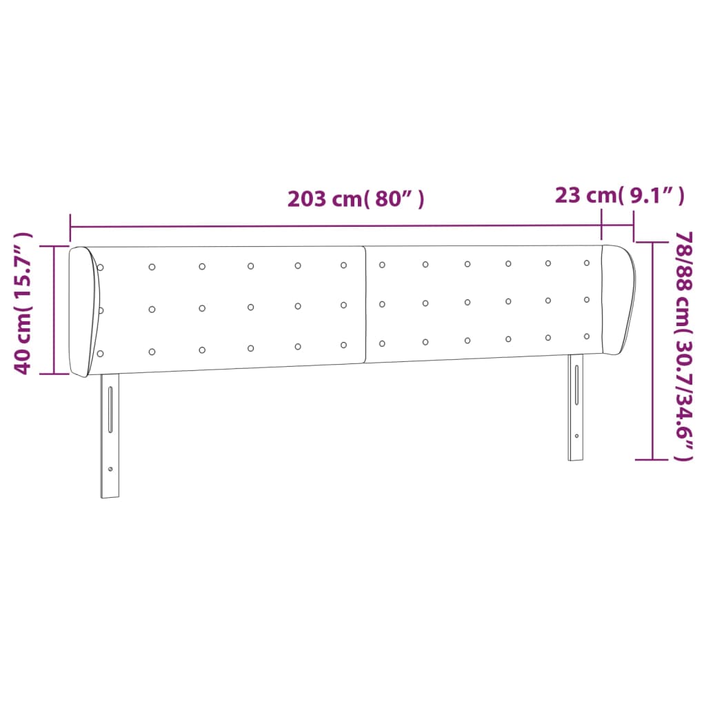 Tête de lit avec oreilles Gris foncé 203x23x78/88 cm Velours - XIOS