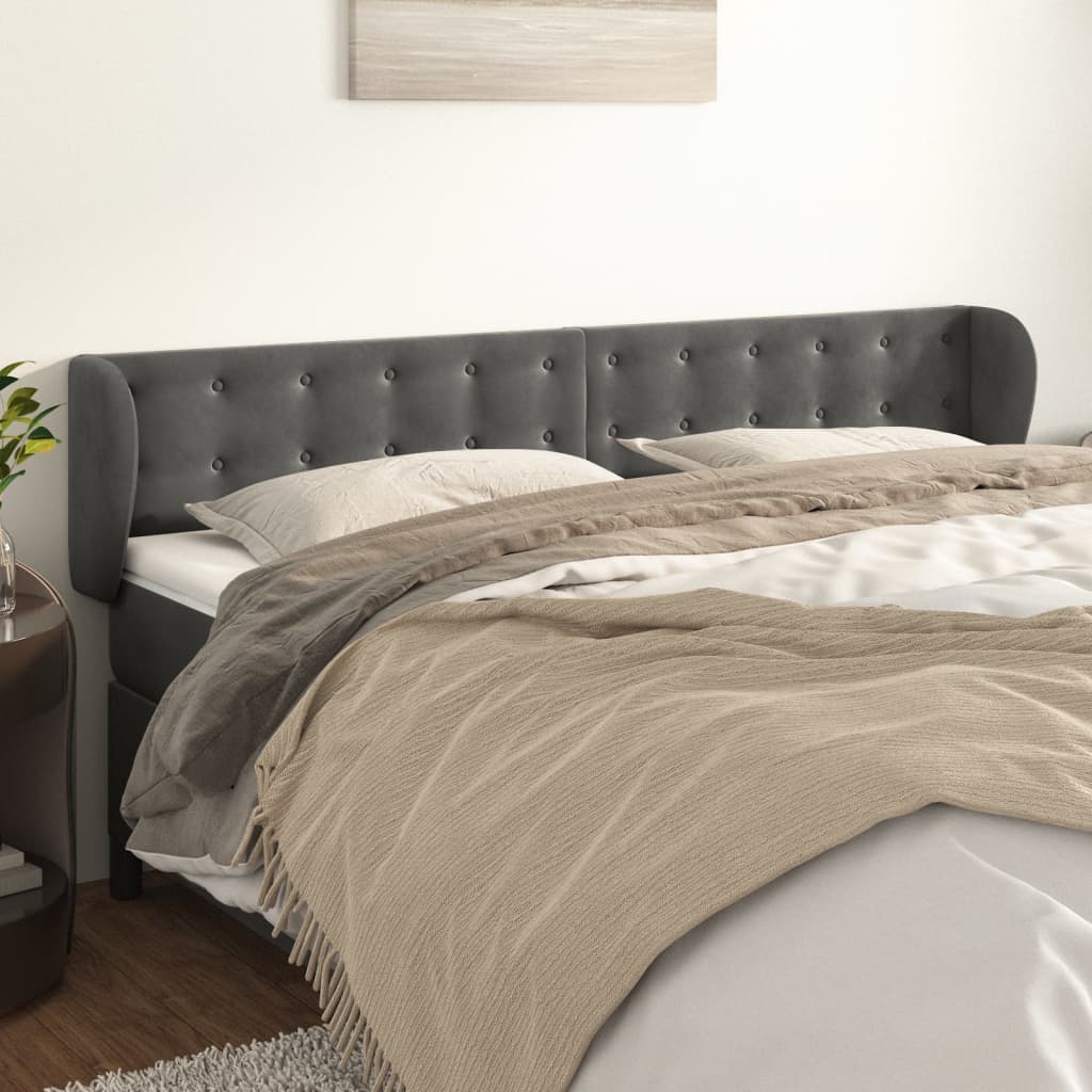 Tête de lit avec oreilles Gris foncé 203x23x78/88 cm Velours - XIOS