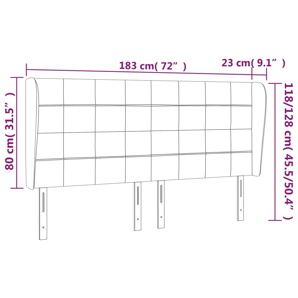 Tête de lit avec oreilles Marron foncé 183x23x118/128 cm Tissu Têtes et pieds de lit vidaXL