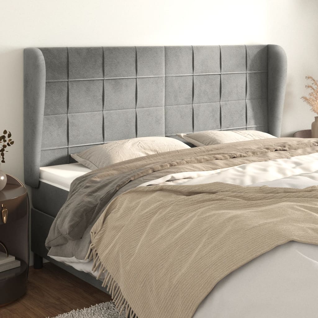 Tête de lit avec oreilles Gris clair 163x23x118/128 cm Velours - XIOS