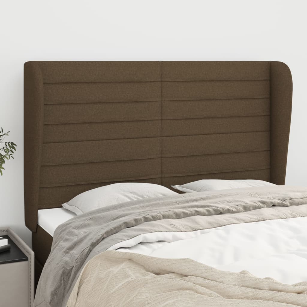 Tête de lit avec oreilles Marron foncé 147x23x118/128 cm Tissu Têtes et pieds de lit vidaXL