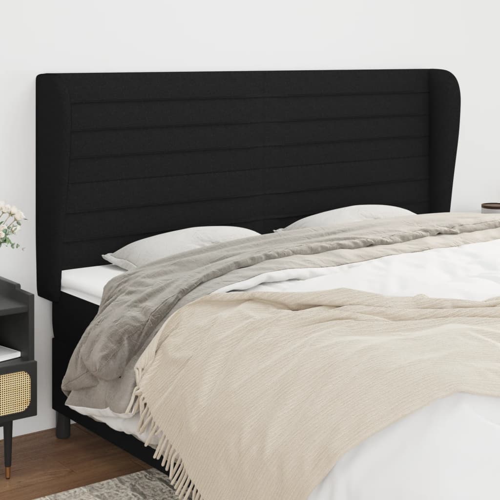 Tête de lit avec oreilles Noir 163x23x118/128 cm Tissu Têtes et pieds de lit vidaXL