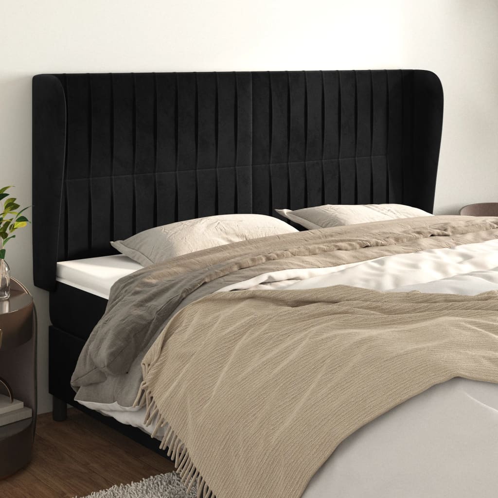 Tête de lit avec oreilles Noir 183x23x118/128 cm Velours Têtes et pieds de lit vidaXL