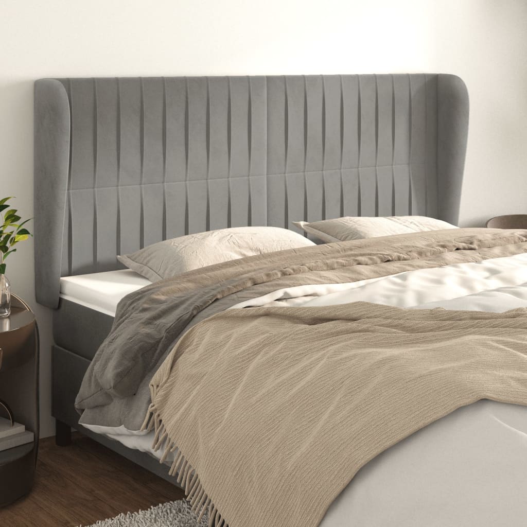 Tête de lit avec oreilles Gris clair 203x23x118/128 cm Velours - XIOS