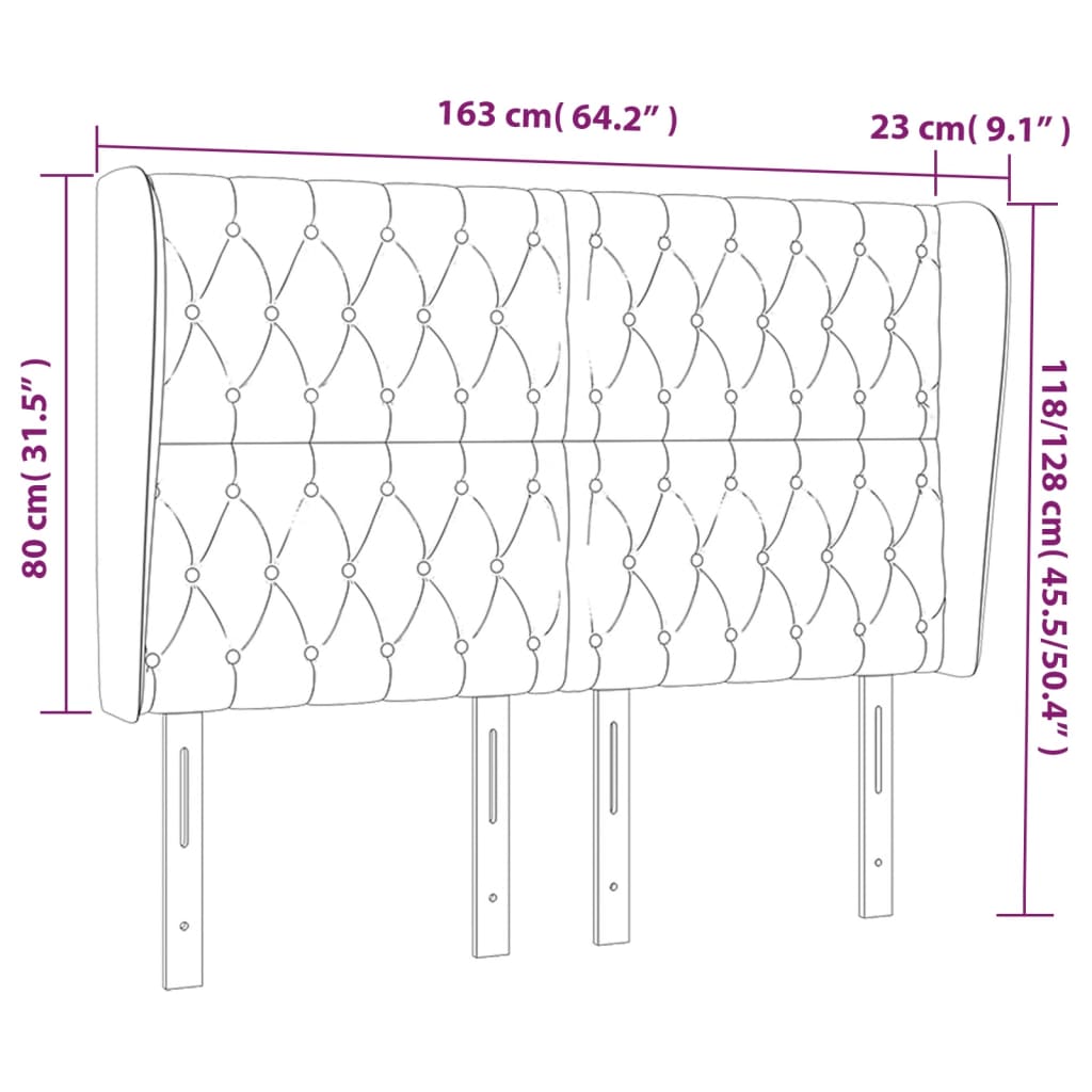 Tête de lit avec oreilles Taupe 163x23x118/128 cm Tissu - XIOS