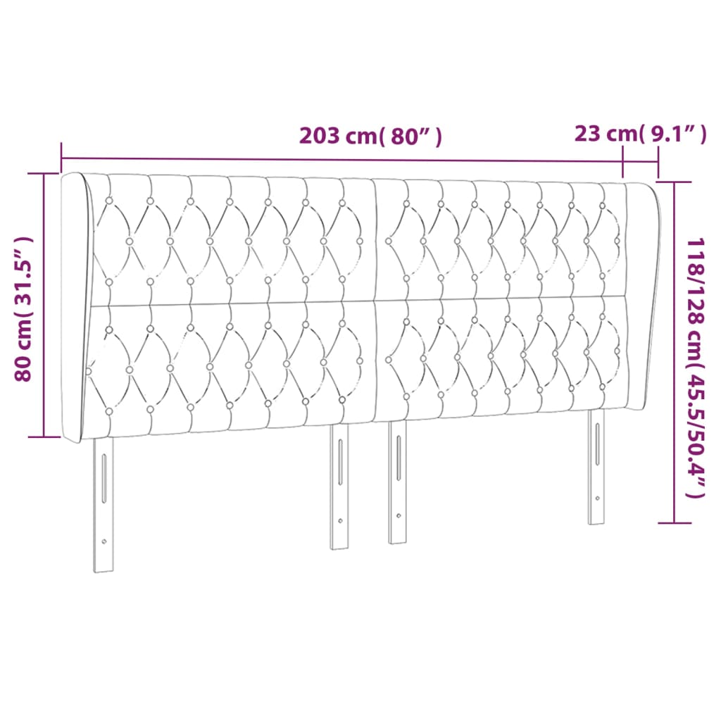Tête de lit avec oreilles Gris clair 203x23x118/128 cm Tissu - XIOS