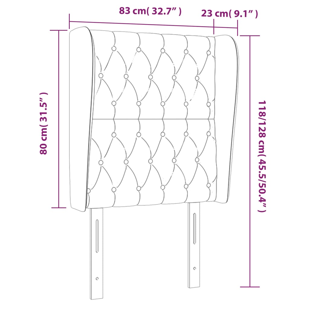 Tête de lit avec oreilles Noir 83x23x118/128 cm Velours - XIOS