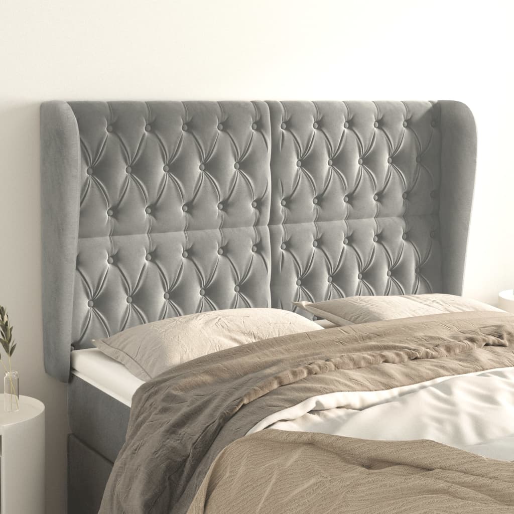 Tête de lit avec oreilles Gris clair 163x23x118/128 cm Velours Têtes et pieds de lit vidaXL