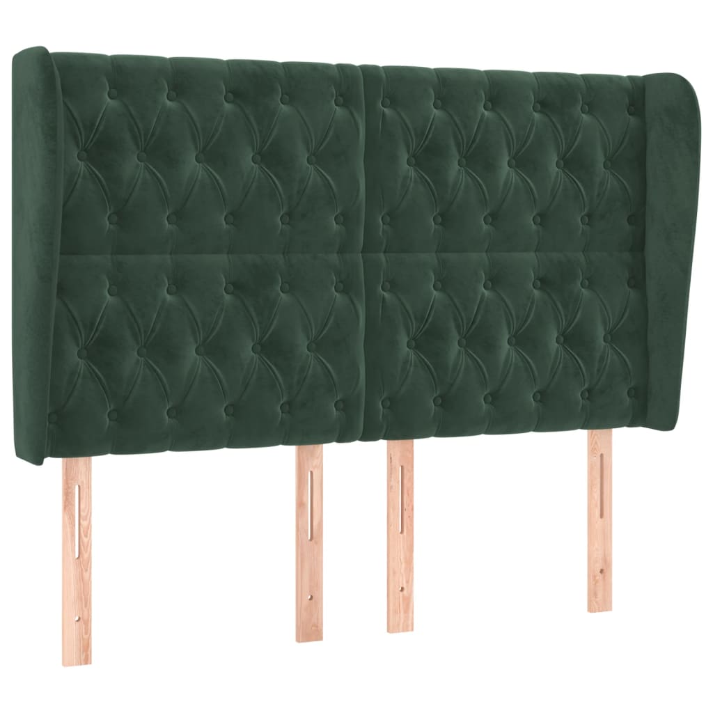Tête de lit avec oreilles Vert foncé 163x23x118/128 cm Velours Têtes et pieds de lit vidaXL