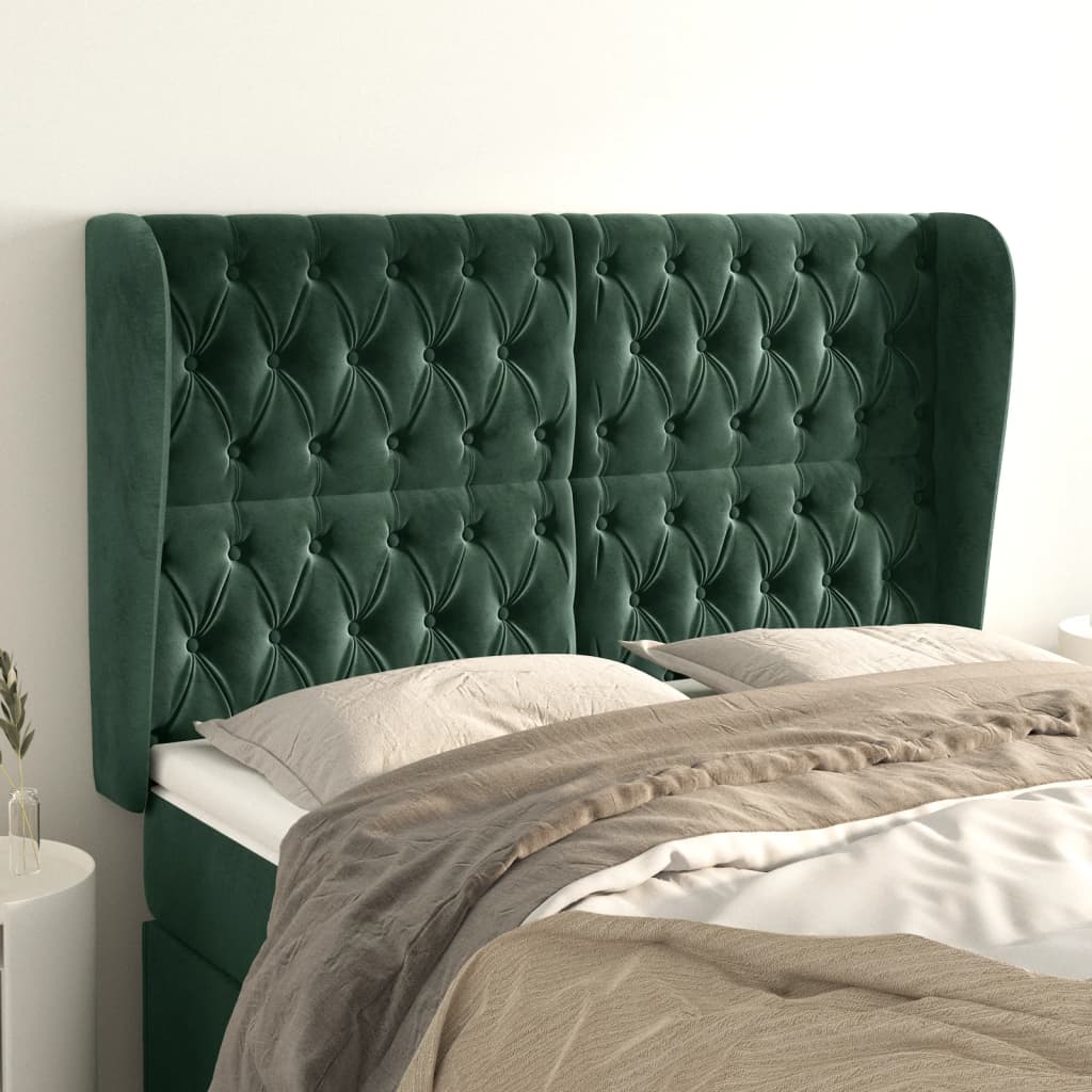 Tête de lit avec oreilles Vert foncé 163x23x118/128 cm Velours Têtes et pieds de lit vidaXL