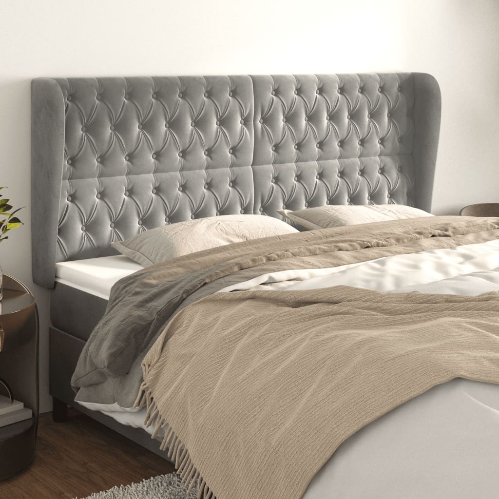 Tête de lit avec oreilles Gris clair 183x23x118/128 cm Velours - XIOS
