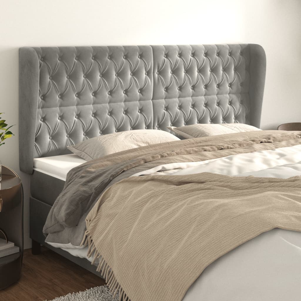 Tête de lit avec oreilles Gris clair 203x23x118/128 cm Velours - XIOS